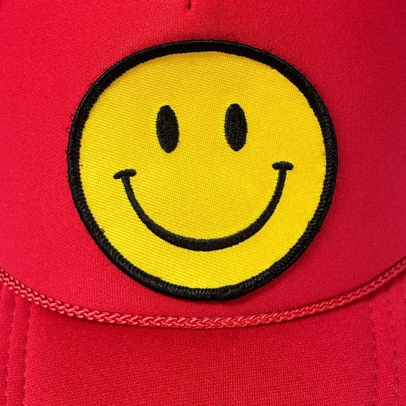 Otto Smiley Face Mesh Back Adjustable Trucker Hat Red OSFM - Picture 3 of 9